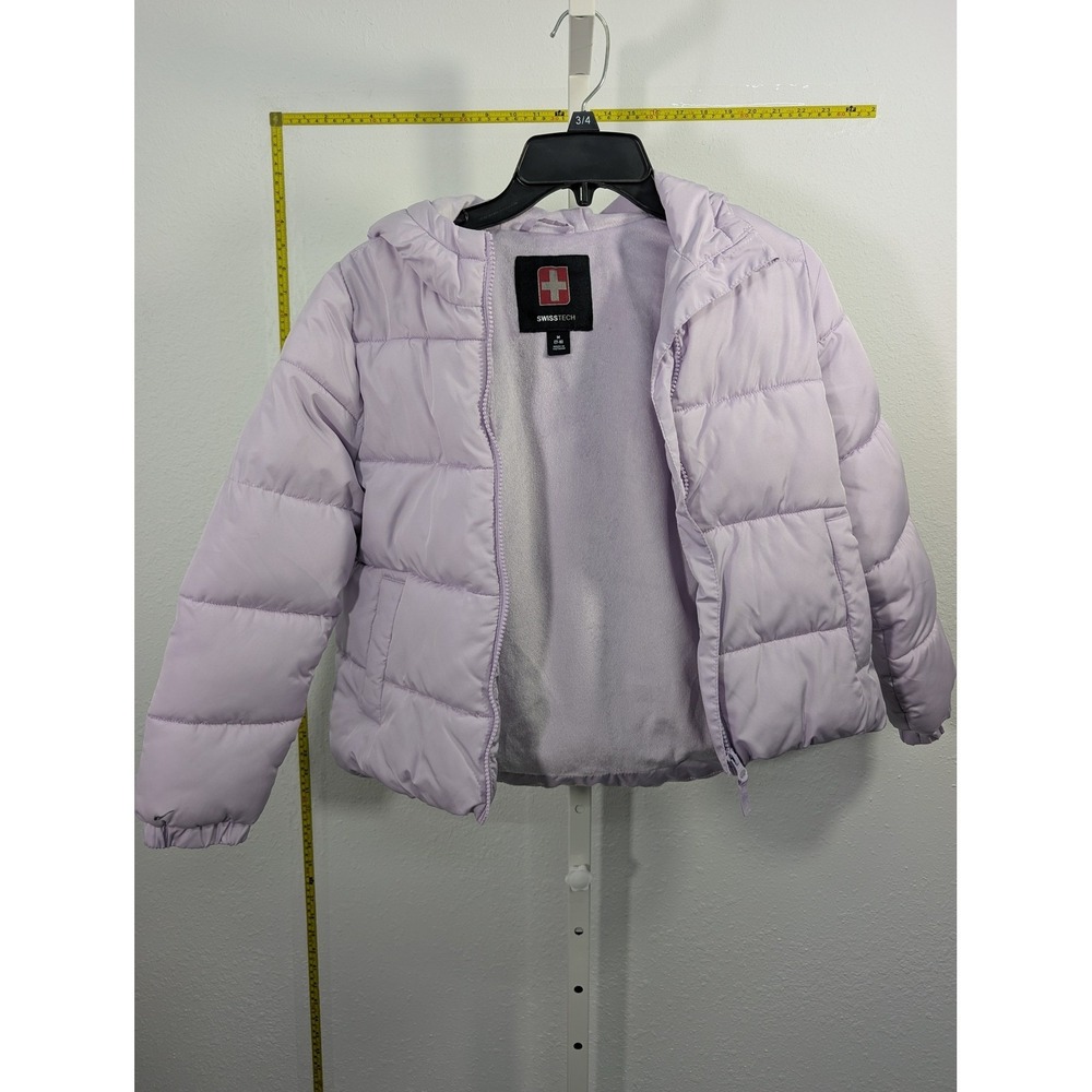 Swiss Tech Girls Lavender Purple Hooded Puffer Jacket Fleece Lined Size M 7-8